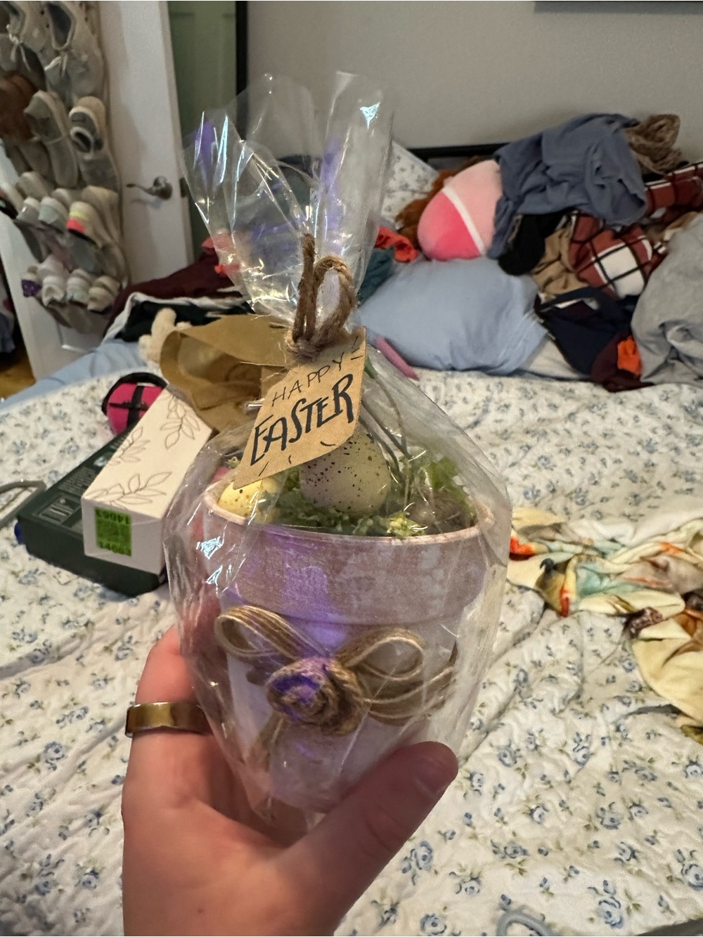 Easter Decorative Mini Planter with Egg Accent - Neutral Tones